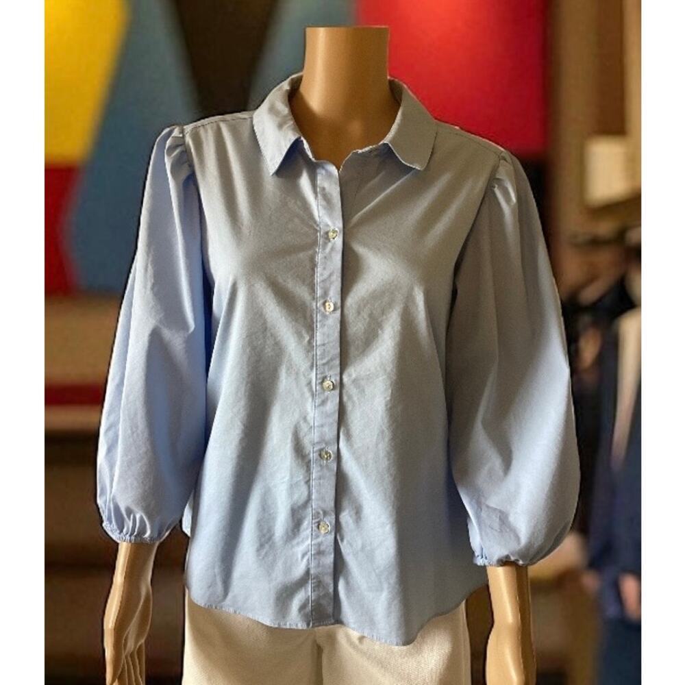 Nanette Nanette Lepore Women's Cotton Poplin Blousson Sleeve Shirt L blue